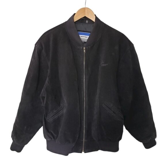 BOEING black suede aviator bomber jacket men's size L - Picture 1 of 15